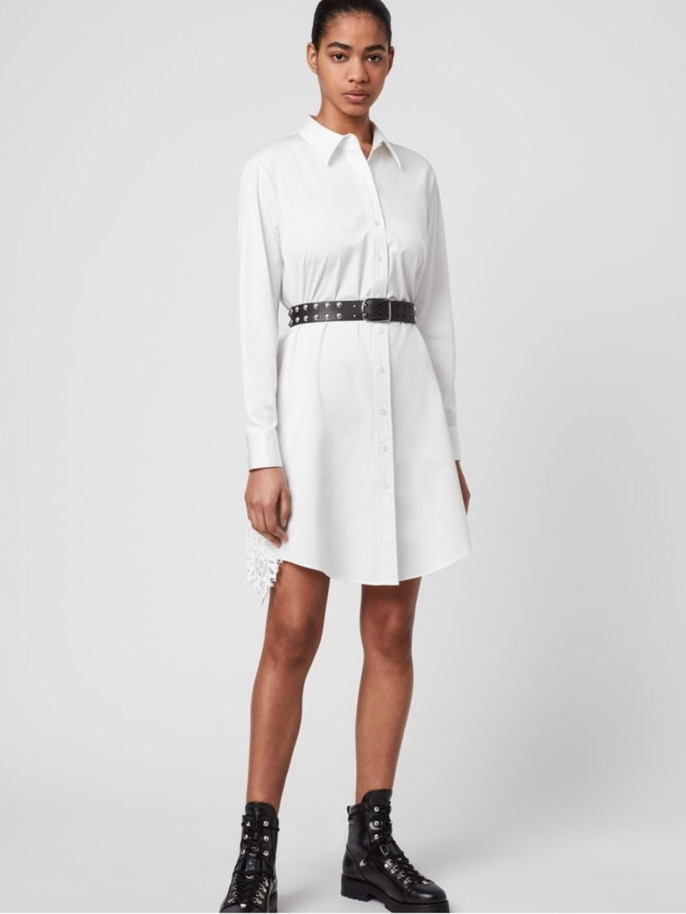 AllSaints Iris Lace Pleated Mesh Shirt Dress White Large- NWOT